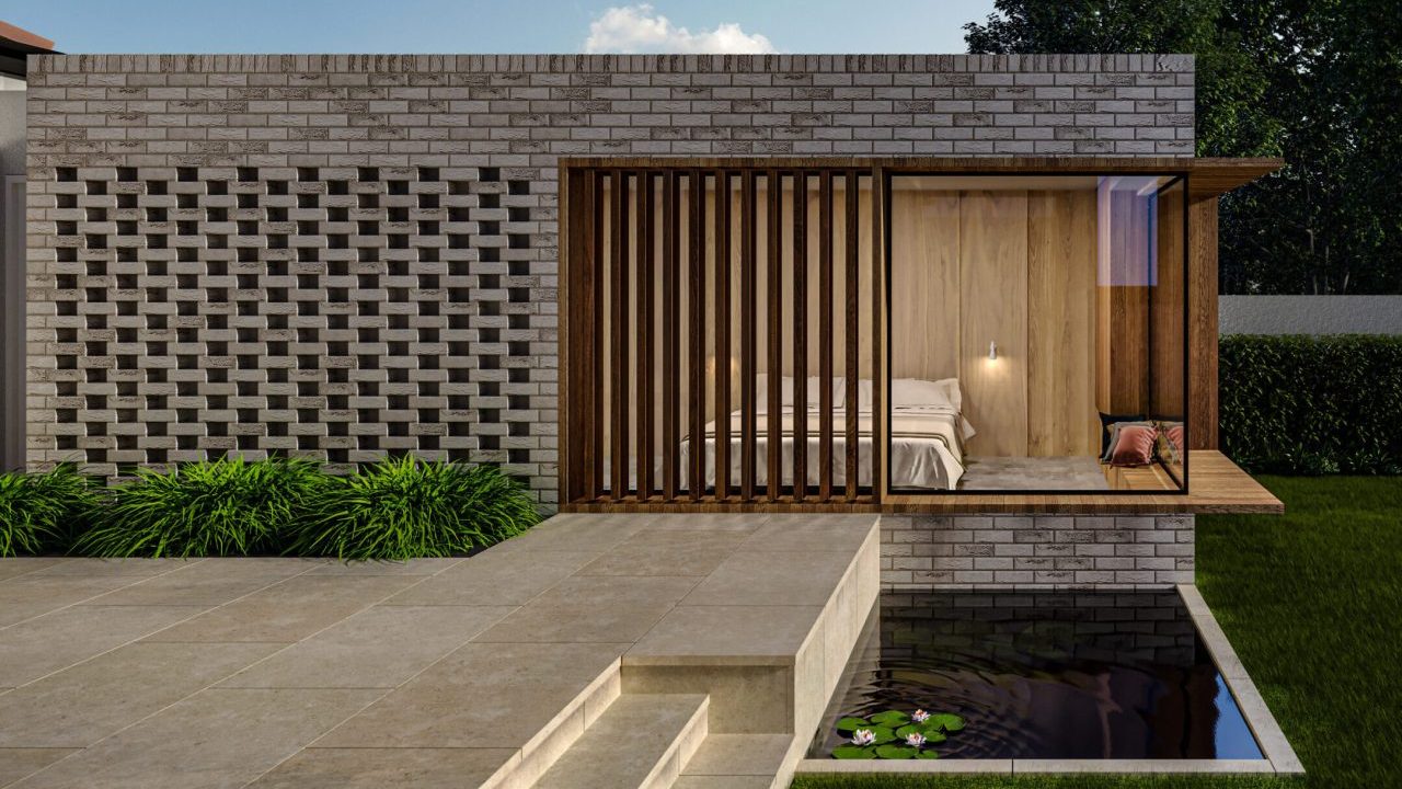 Brick and oak extension with frameless corner window