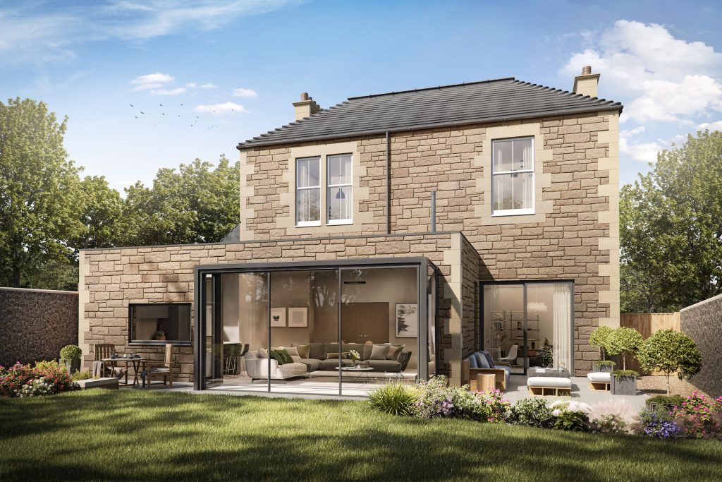 Existing sandstone Victorian villa with sandstone extension with large glazed windows